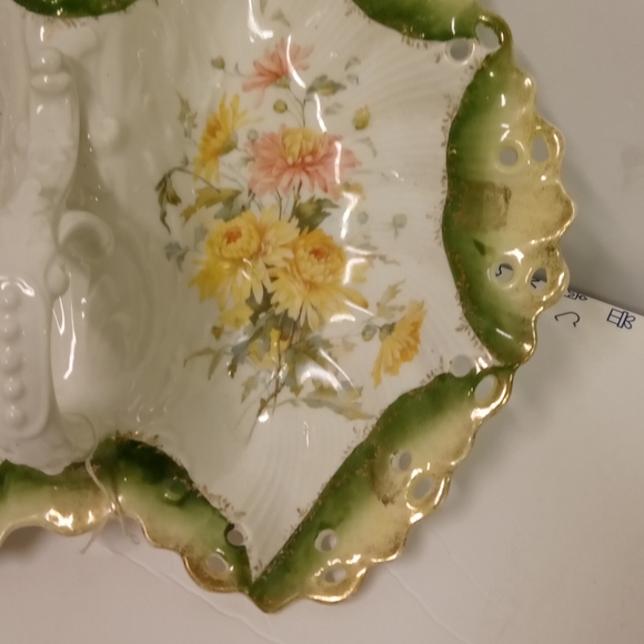 C T Carl Tielsch Double Sided Handle Lobster Bowl Ceramic Floral Rare Unique - Picture 5 of 6